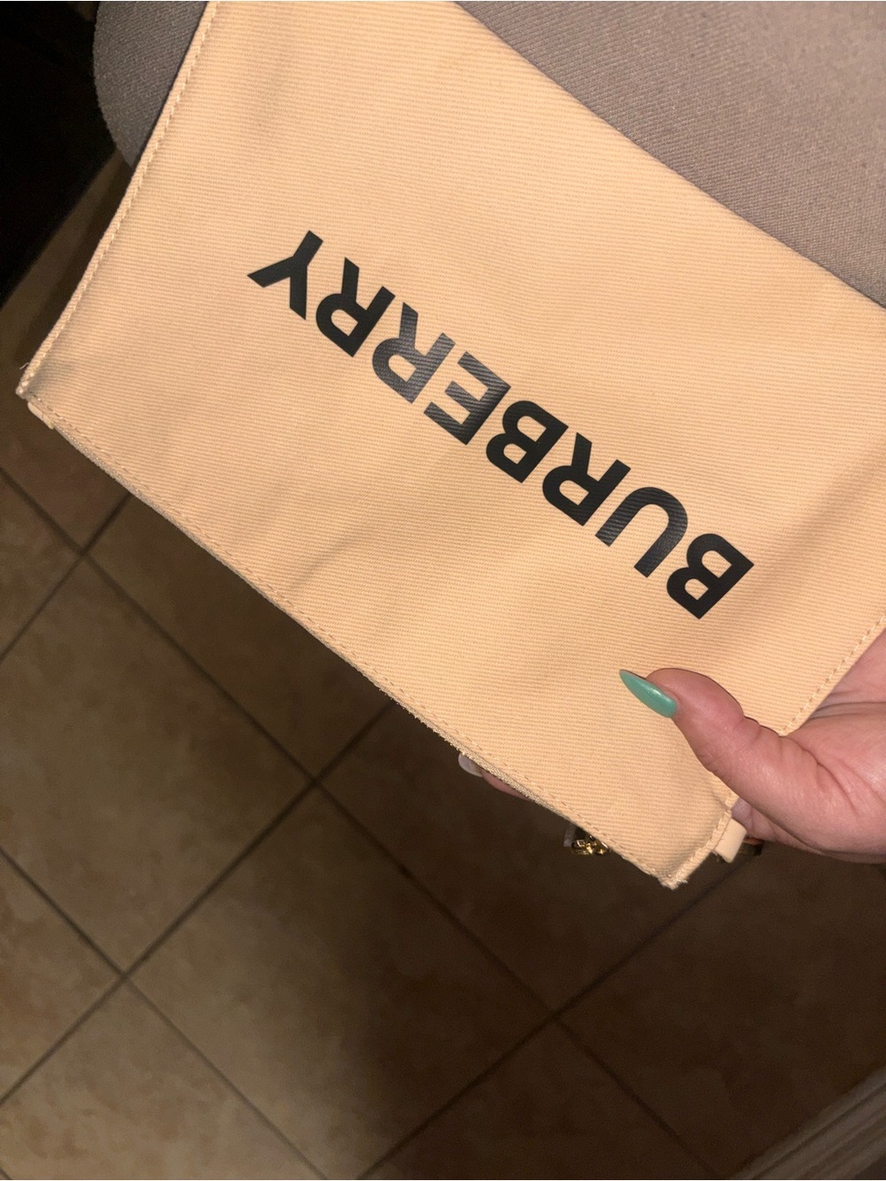 Burberry Beige Canvas Logo Wristlet Pouch with Black Lettering - Picture 8 of 11